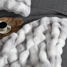 Silver Faux Rabbit Fur Single Throw